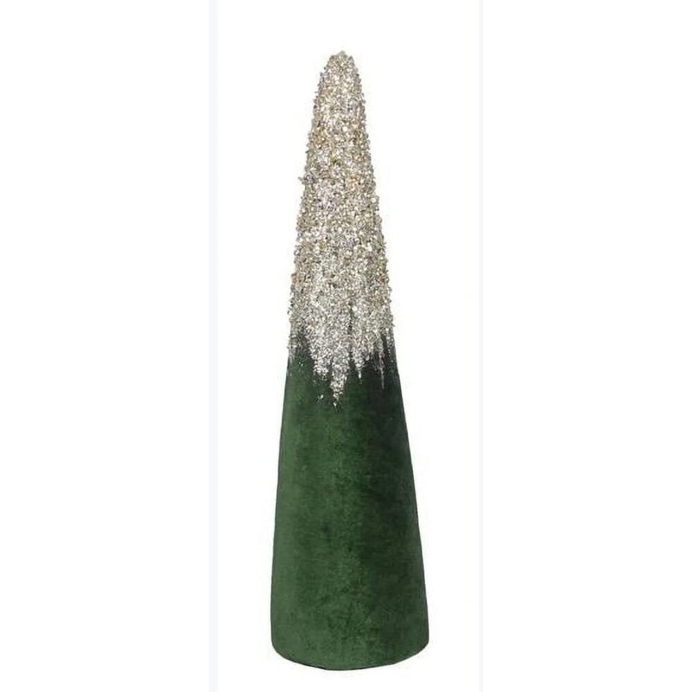 Beautiful Velvet Green Christmas Cone Tree Gold Glitter 18.5" Holiday Tabletop